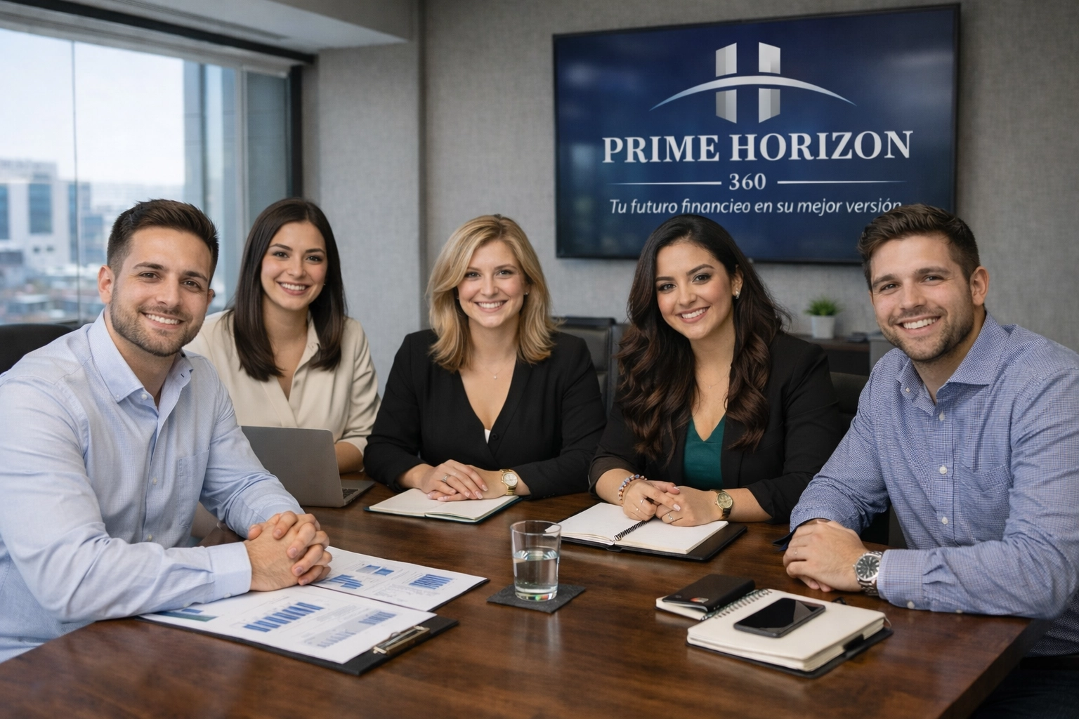 Equipo profesional de Prime Horizon 360 asesorando clientes